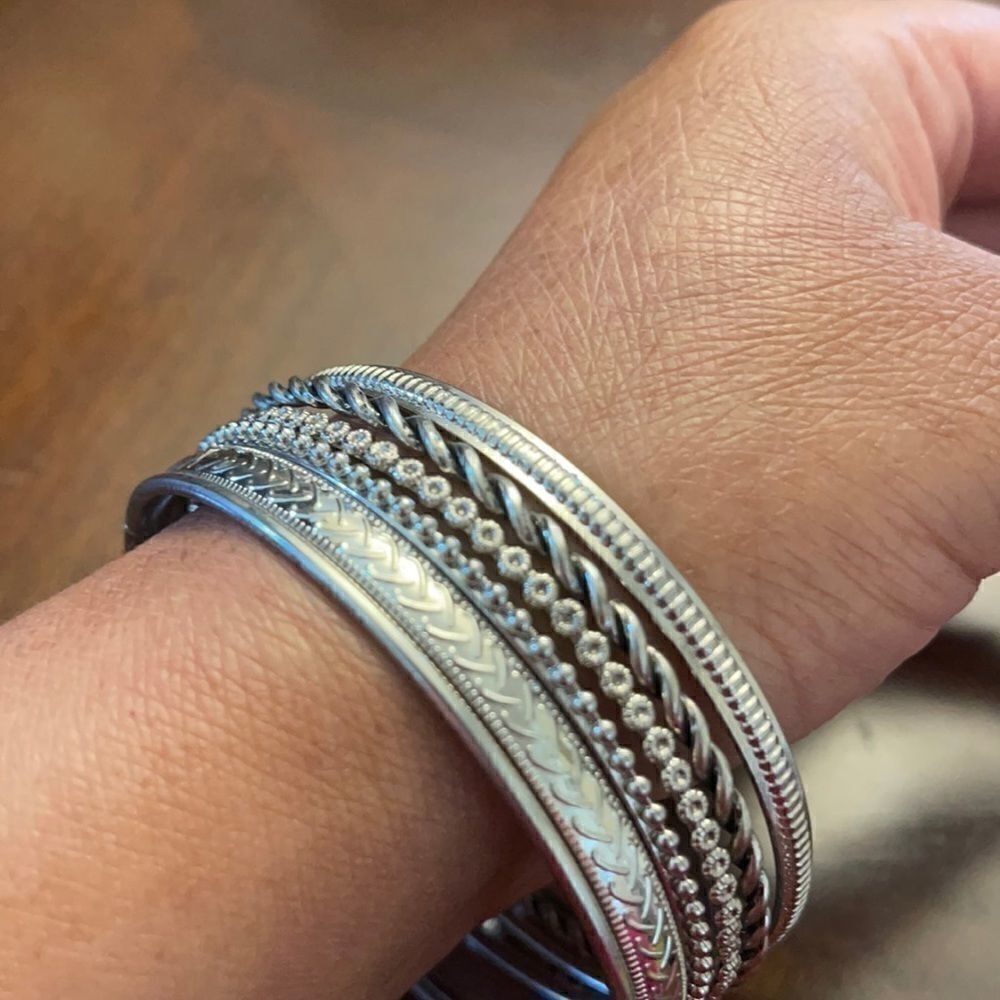 Set of 5 silver tone bracelets